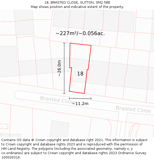 18, BRASTED CLOSE, SUTTON, SM2 5BE: Plot and title map