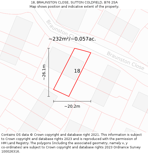18, BRAUNSTON CLOSE, SUTTON COLDFIELD, B76 2SA: Plot and title map