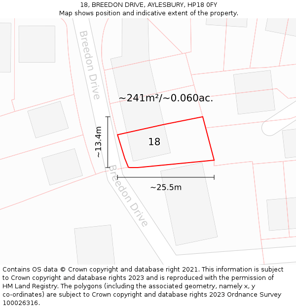 18, BREEDON DRIVE, AYLESBURY, HP18 0FY: Plot and title map