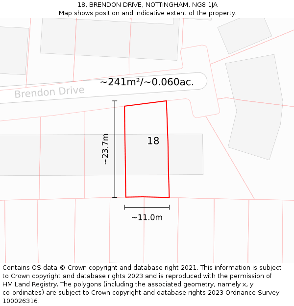 18, BRENDON DRIVE, NOTTINGHAM, NG8 1JA: Plot and title map