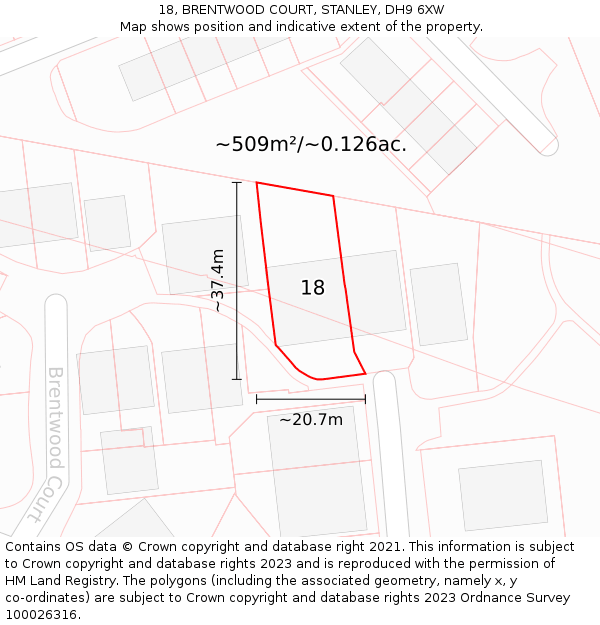 18, BRENTWOOD COURT, STANLEY, DH9 6XW: Plot and title map