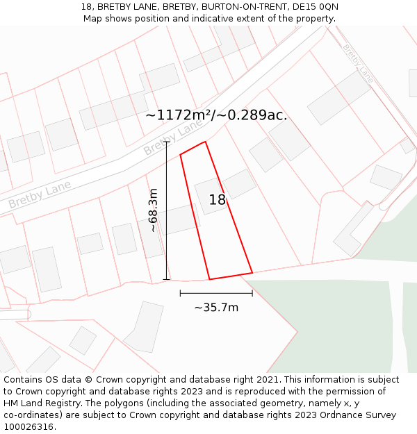 18, BRETBY LANE, BRETBY, BURTON-ON-TRENT, DE15 0QN: Plot and title map