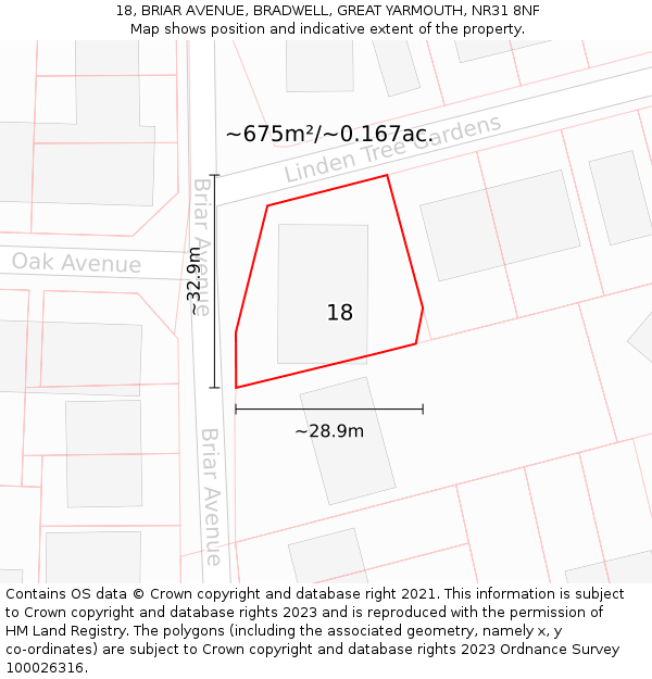 18, BRIAR AVENUE, BRADWELL, GREAT YARMOUTH, NR31 8NF: Plot and title map