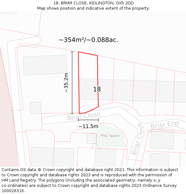 18, BRIAR CLOSE, KIDLINGTON, OX5 2DD: Plot and title map