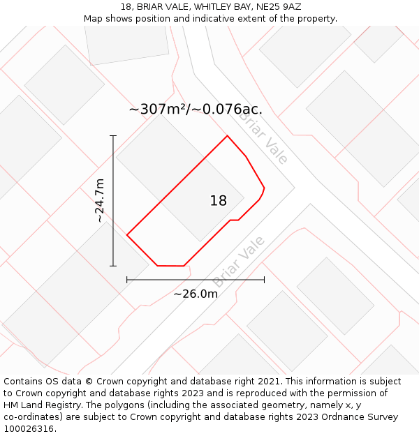 18, BRIAR VALE, WHITLEY BAY, NE25 9AZ: Plot and title map