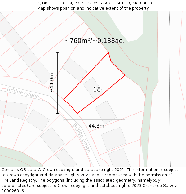 18, BRIDGE GREEN, PRESTBURY, MACCLESFIELD, SK10 4HR: Plot and title map
