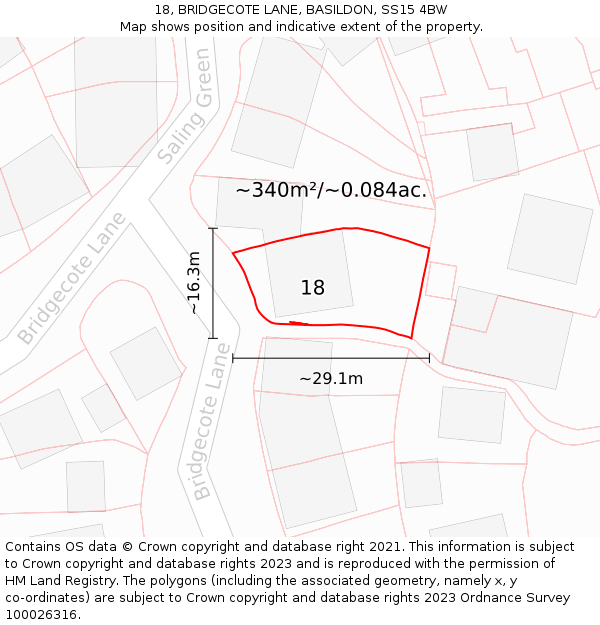 18, BRIDGECOTE LANE, BASILDON, SS15 4BW: Plot and title map