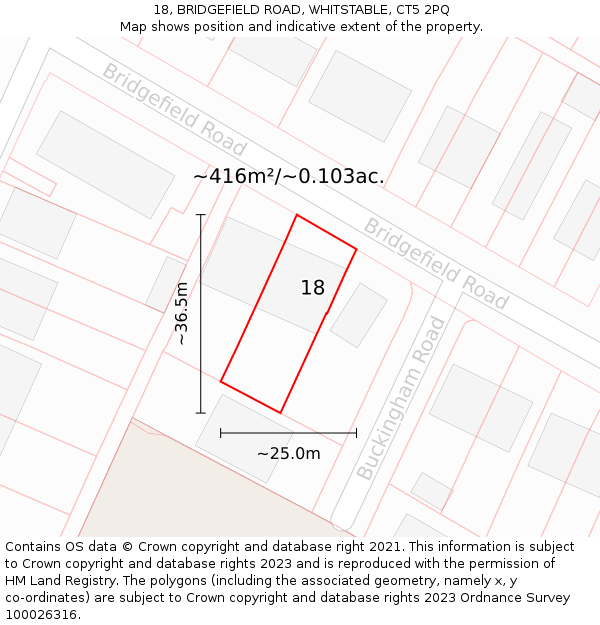 18, BRIDGEFIELD ROAD, WHITSTABLE, CT5 2PQ: Plot and title map
