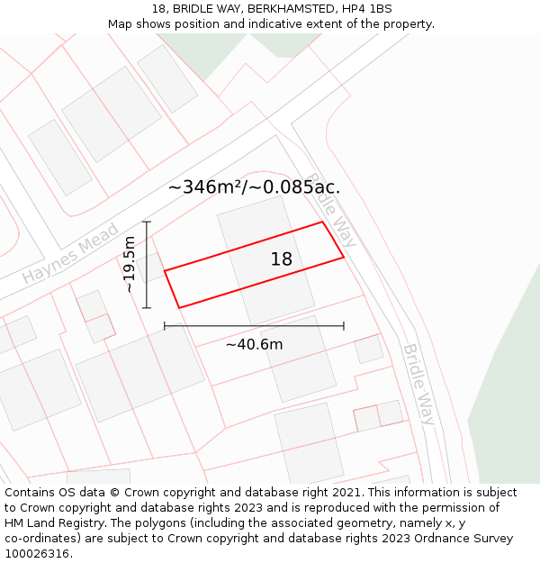 18, BRIDLE WAY, BERKHAMSTED, HP4 1BS: Plot and title map