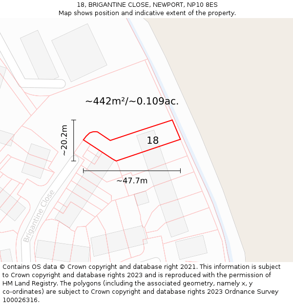 18, BRIGANTINE CLOSE, NEWPORT, NP10 8ES: Plot and title map