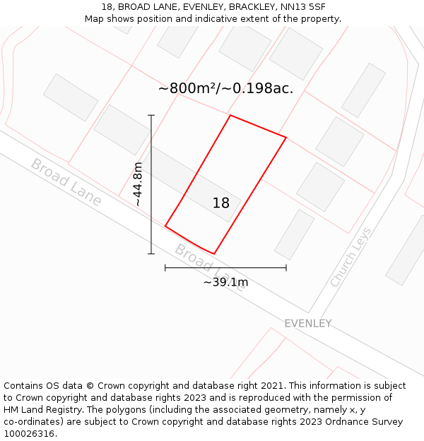18, BROAD LANE, EVENLEY, BRACKLEY, NN13 5SF: Plot and title map