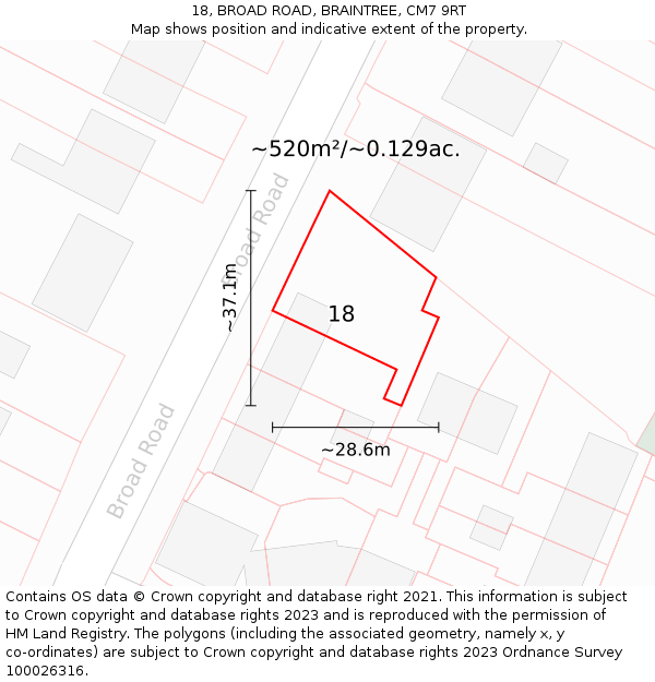 18, BROAD ROAD, BRAINTREE, CM7 9RT: Plot and title map