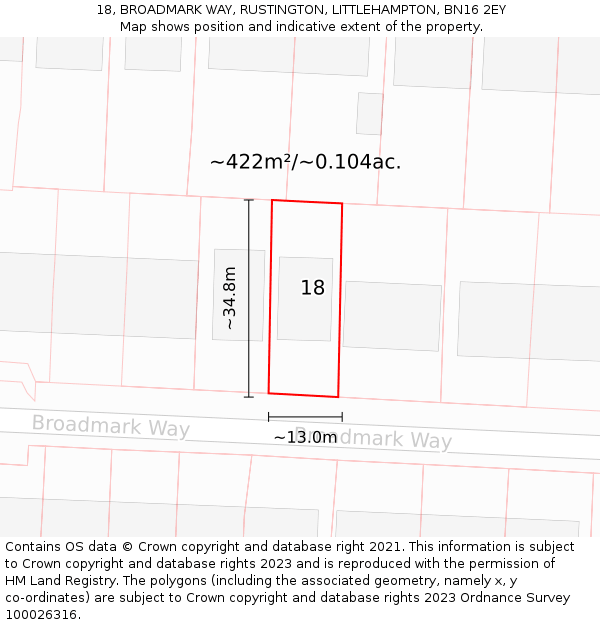 18, BROADMARK WAY, RUSTINGTON, LITTLEHAMPTON, BN16 2EY: Plot and title map