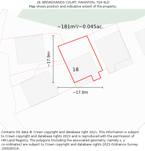 18, BROADSANDS COURT, PAIGNTON, TQ4 6LD: Plot and title map
