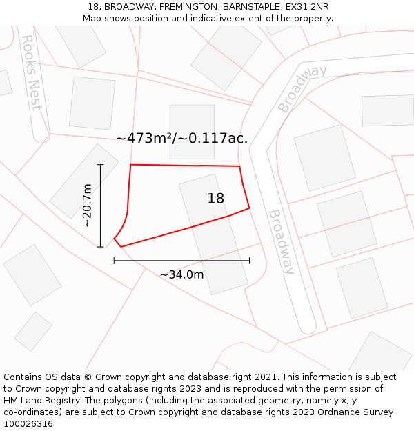 18, BROADWAY, FREMINGTON, BARNSTAPLE, EX31 2NR: Plot and title map