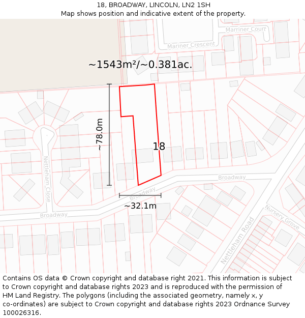 18, BROADWAY, LINCOLN, LN2 1SH: Plot and title map