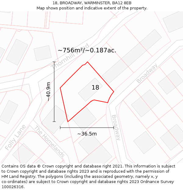 18, BROADWAY, WARMINSTER, BA12 8EB: Plot and title map