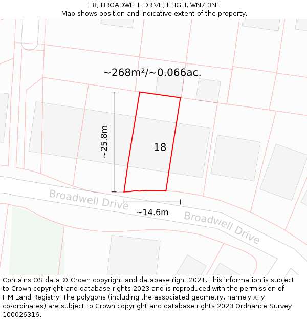 18, BROADWELL DRIVE, LEIGH, WN7 3NE: Plot and title map