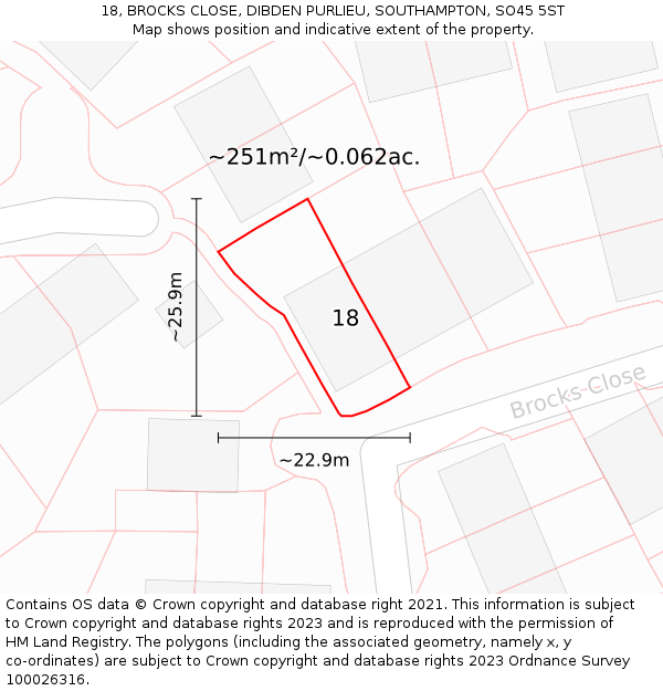 18, BROCKS CLOSE, DIBDEN PURLIEU, SOUTHAMPTON, SO45 5ST: Plot and title map