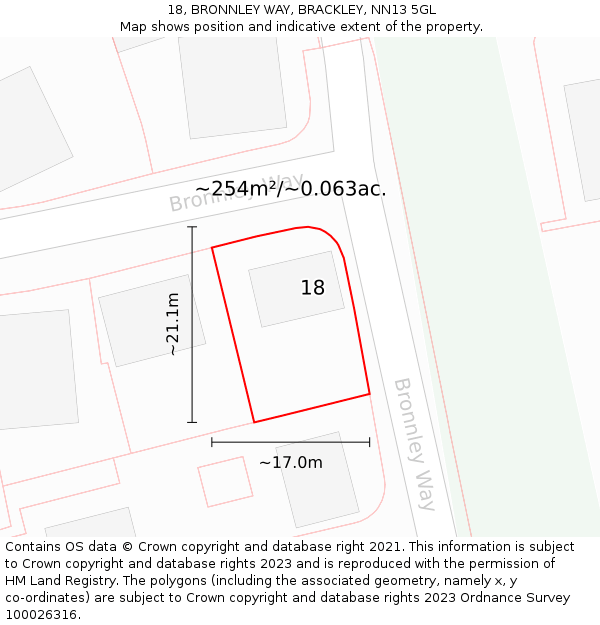 18, BRONNLEY WAY, BRACKLEY, NN13 5GL: Plot and title map