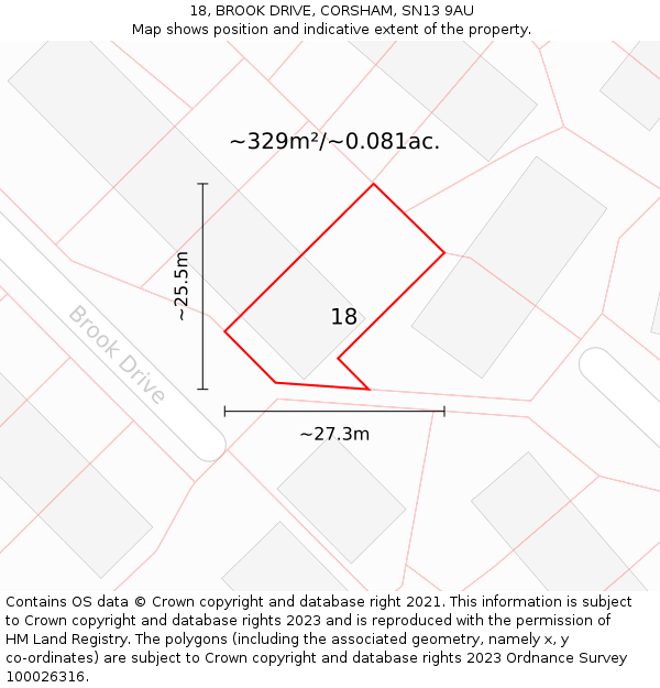 18, BROOK DRIVE, CORSHAM, SN13 9AU: Plot and title map