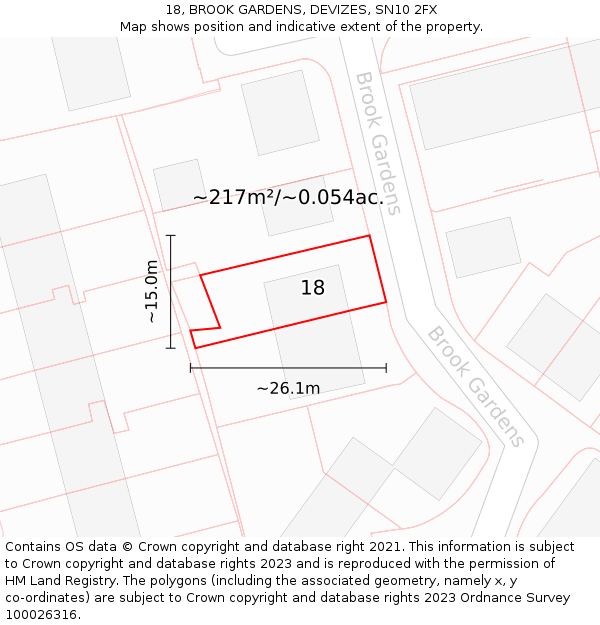 18, BROOK GARDENS, DEVIZES, SN10 2FX: Plot and title map