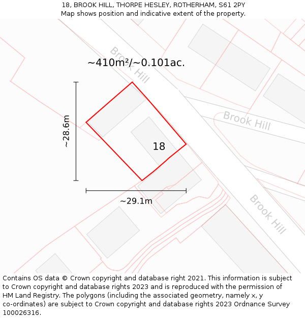 18, BROOK HILL, THORPE HESLEY, ROTHERHAM, S61 2PY: Plot and title map