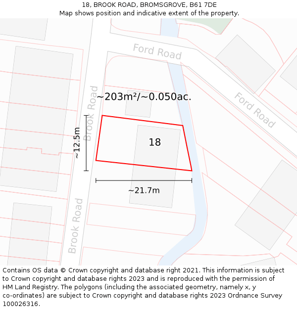 18, BROOK ROAD, BROMSGROVE, B61 7DE: Plot and title map