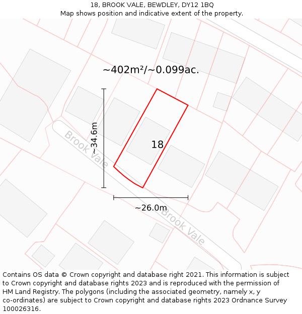 18, BROOK VALE, BEWDLEY, DY12 1BQ: Plot and title map