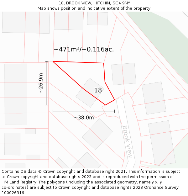 18, BROOK VIEW, HITCHIN, SG4 9NY: Plot and title map