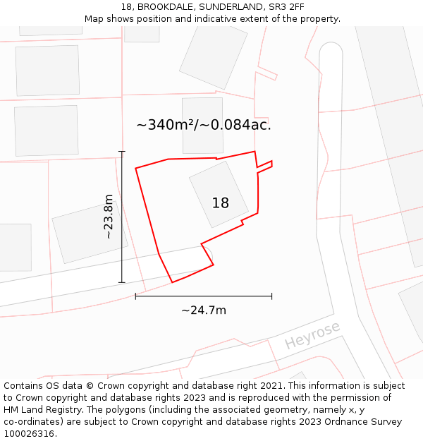 18, BROOKDALE, SUNDERLAND, SR3 2FF: Plot and title map