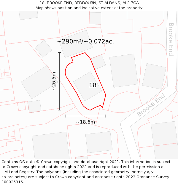 18, BROOKE END, REDBOURN, ST ALBANS, AL3 7GA: Plot and title map