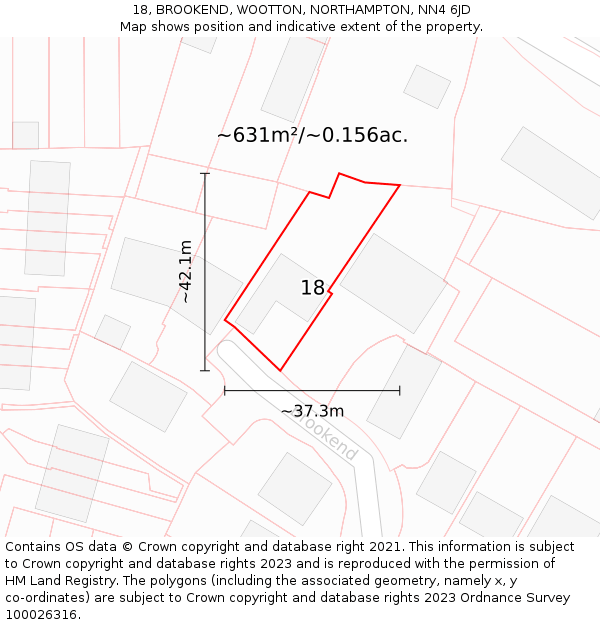 18, BROOKEND, WOOTTON, NORTHAMPTON, NN4 6JD: Plot and title map