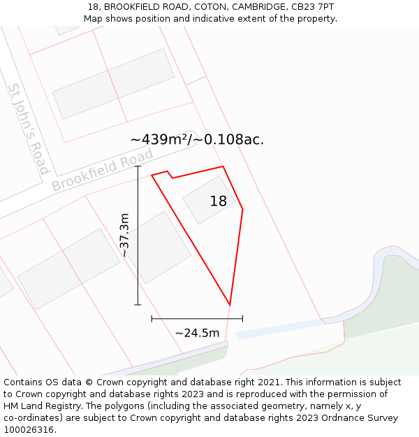 18, BROOKFIELD ROAD, COTON, CAMBRIDGE, CB23 7PT: Plot and title map