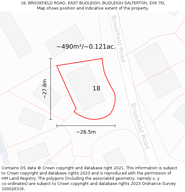 18, BROOKFIELD ROAD, EAST BUDLEIGH, BUDLEIGH SALTERTON, EX9 7EL: Plot and title map