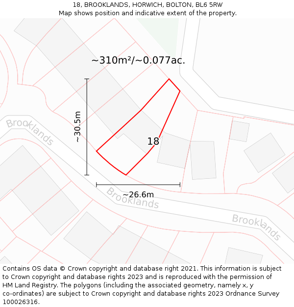 18, BROOKLANDS, HORWICH, BOLTON, BL6 5RW: Plot and title map