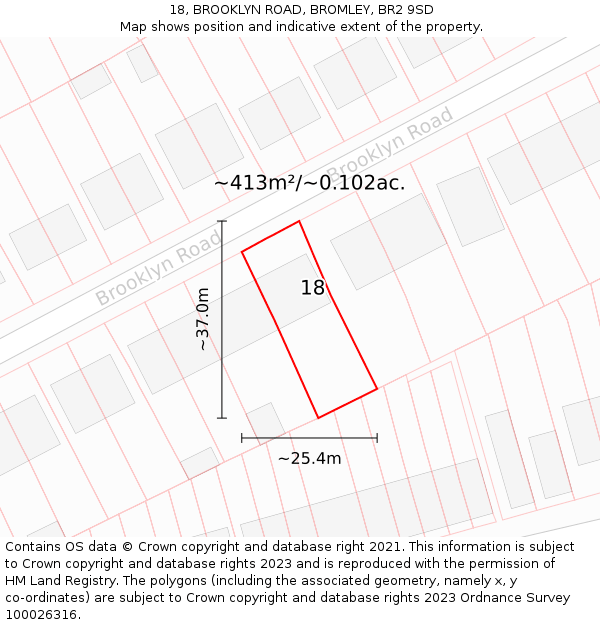 18, BROOKLYN ROAD, BROMLEY, BR2 9SD: Plot and title map