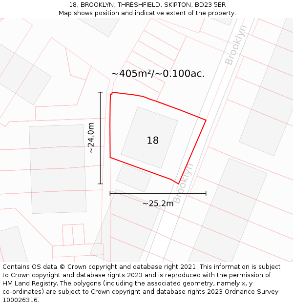 18, BROOKLYN, THRESHFIELD, SKIPTON, BD23 5ER: Plot and title map