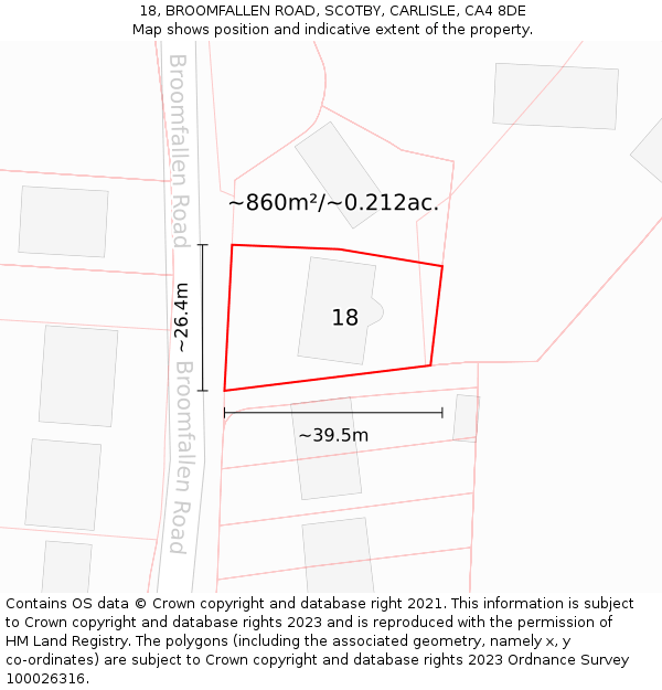 18, BROOMFALLEN ROAD, SCOTBY, CARLISLE, CA4 8DE: Plot and title map