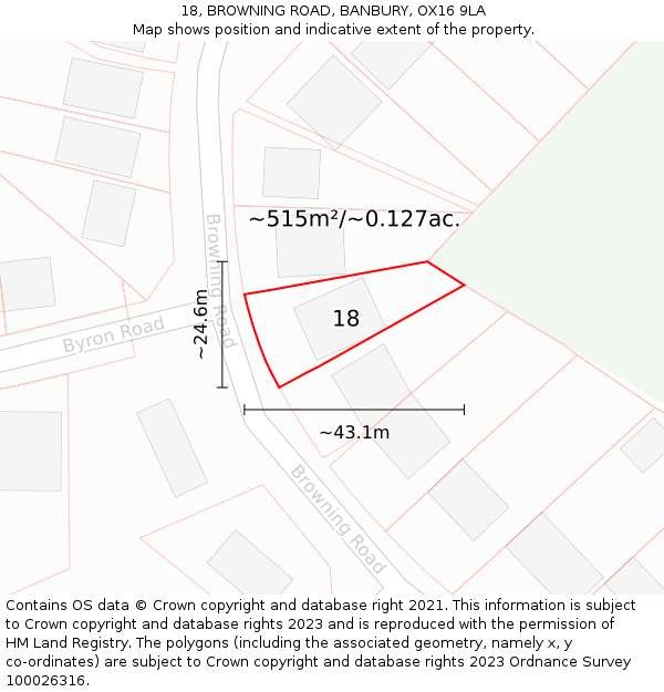 18, BROWNING ROAD, BANBURY, OX16 9LA: Plot and title map
