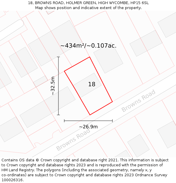 18, BROWNS ROAD, HOLMER GREEN, HIGH WYCOMBE, HP15 6SL: Plot and title map