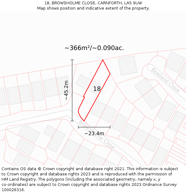 18, BROWSHOLME CLOSE, CARNFORTH, LA5 9UW: Plot and title map