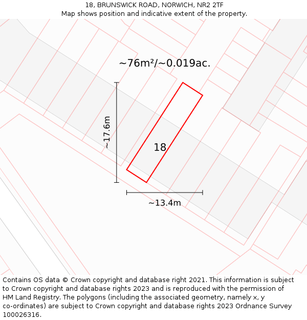 18, BRUNSWICK ROAD, NORWICH, NR2 2TF: Plot and title map