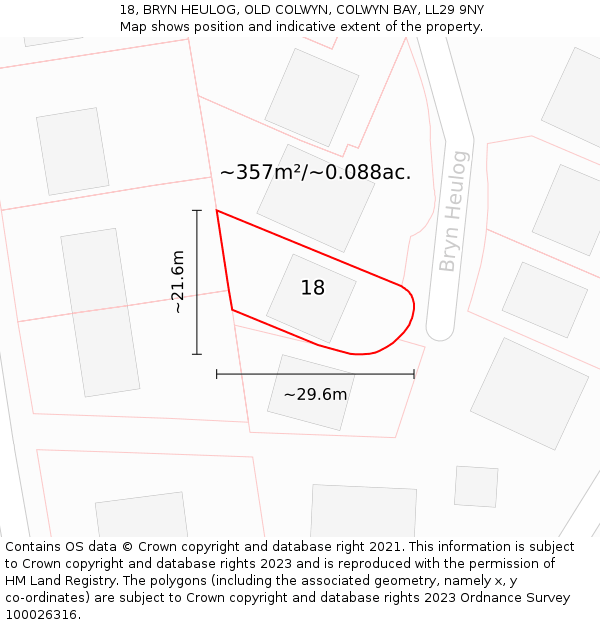 18, BRYN HEULOG, OLD COLWYN, COLWYN BAY, LL29 9NY: Plot and title map