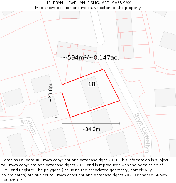 18, BRYN LLEWELLYN, FISHGUARD, SA65 9AX: Plot and title map