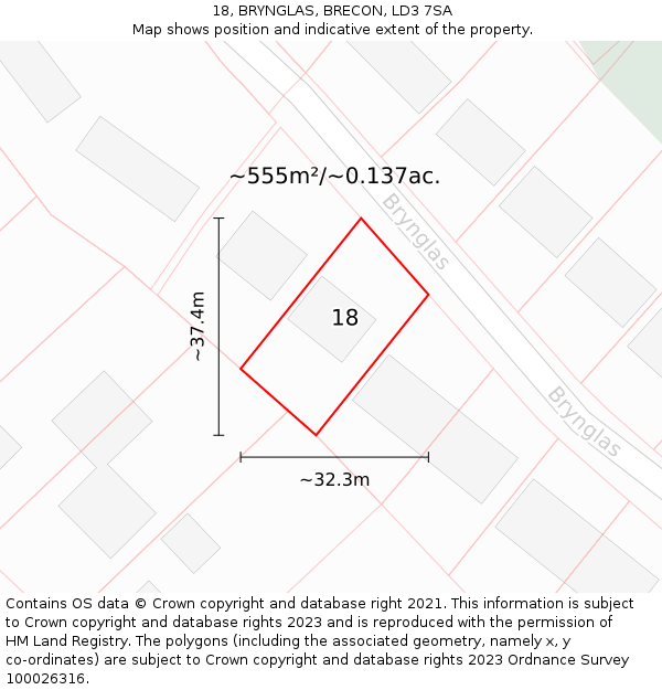 18, BRYNGLAS, BRECON, LD3 7SA: Plot and title map