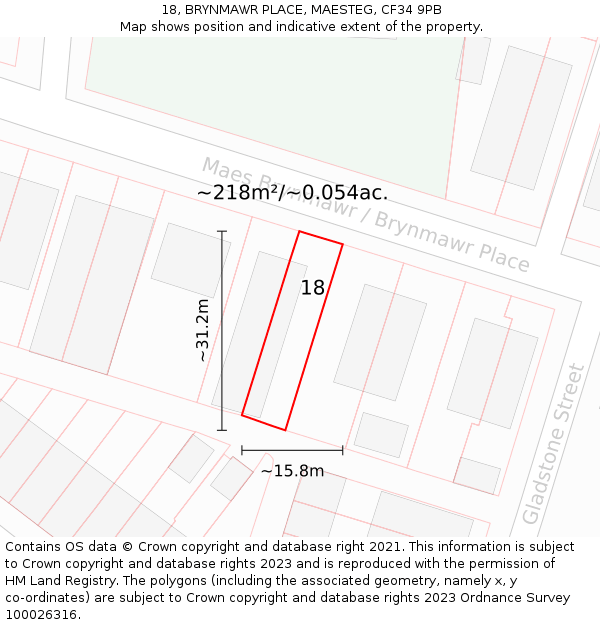 18, BRYNMAWR PLACE, MAESTEG, CF34 9PB: Plot and title map