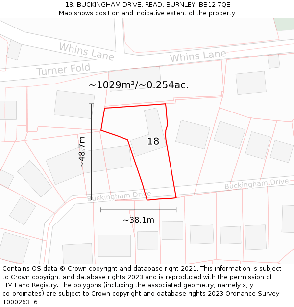 18, BUCKINGHAM DRIVE, READ, BURNLEY, BB12 7QE: Plot and title map