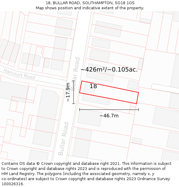 18, BULLAR ROAD, SOUTHAMPTON, SO18 1GS: Plot and title map