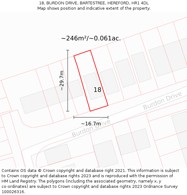 18, BURDON DRIVE, BARTESTREE, HEREFORD, HR1 4DL: Plot and title map